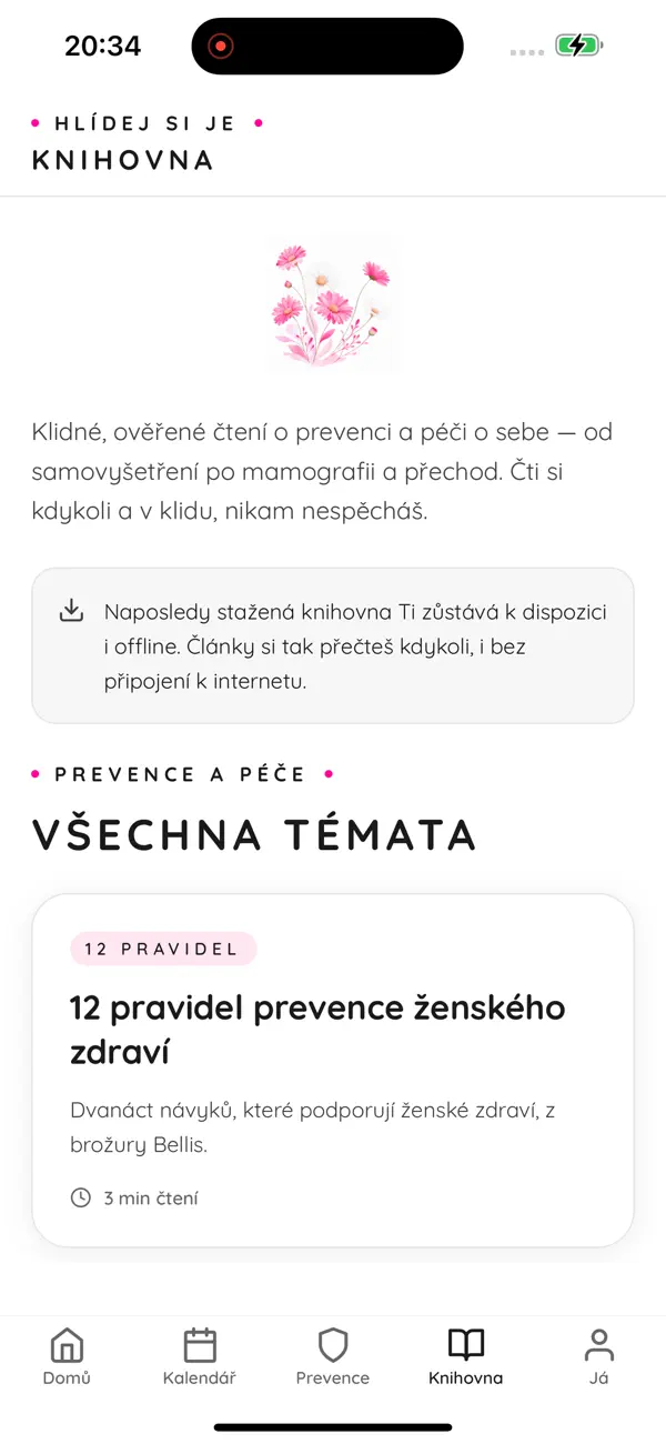 Knihovna informací o prevenci a ženském zdraví v aplikaci Hlídej si je
